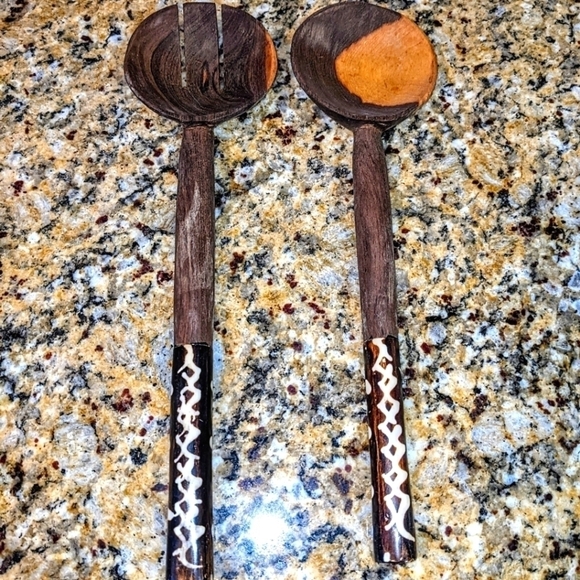 African Teak Salad Serving Spoons from Kenya - Picture 1 of 8